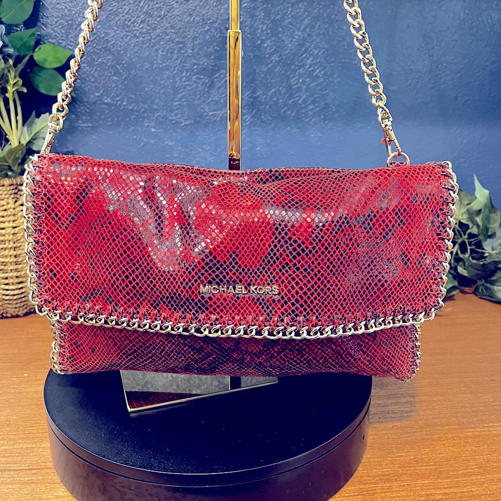 Michael Kors Burgundy & Black Snakeskin Embellished Shoulder Strap or Clutch